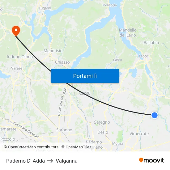 Paderno D' Adda to Valganna map