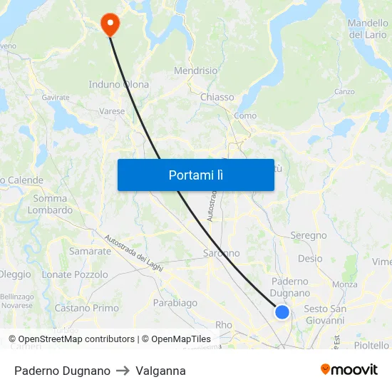 Paderno Dugnano to Valganna map