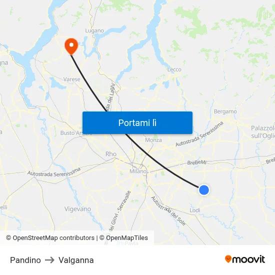Pandino to Valganna map