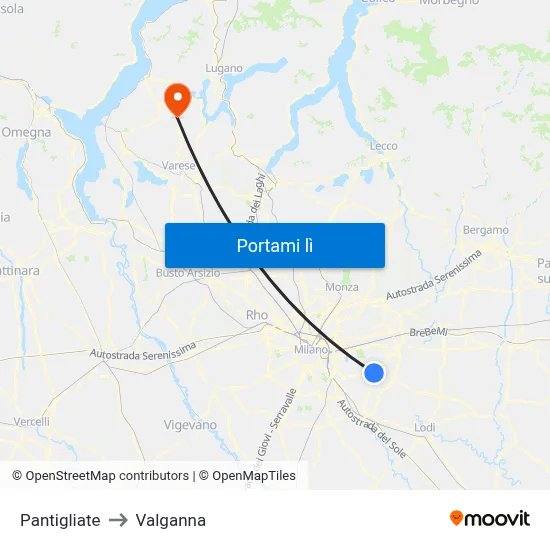 Pantigliate to Valganna map