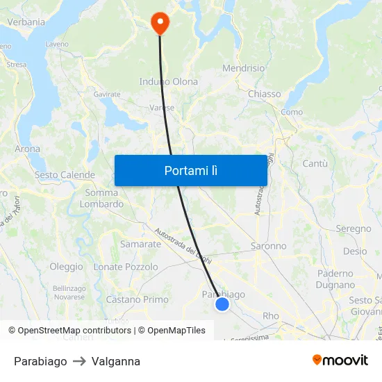 Parabiago to Valganna map