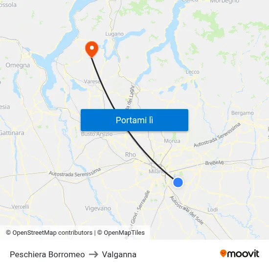 Peschiera Borromeo to Valganna map