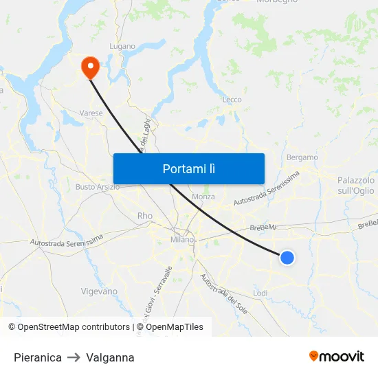 Pieranica to Valganna map