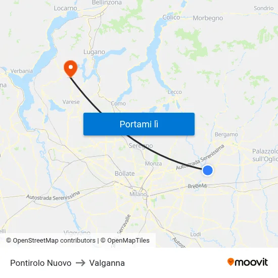 Pontirolo Nuovo to Valganna map