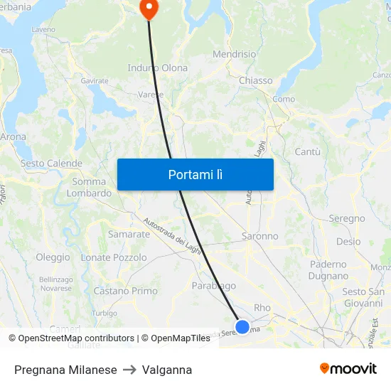 Pregnana Milanese to Valganna map