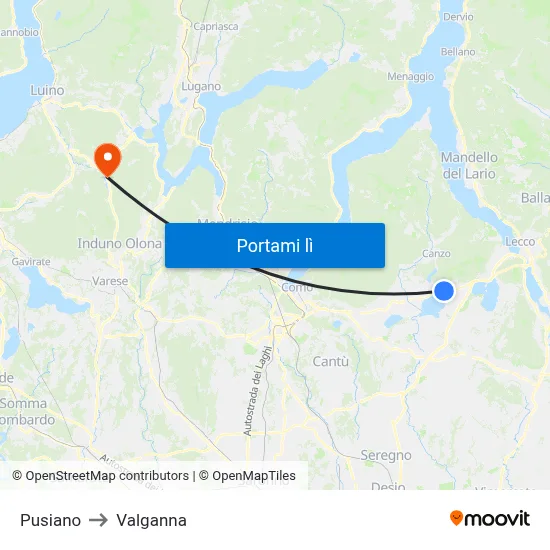 Pusiano to Valganna map