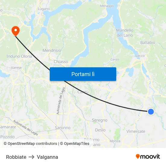 Robbiate to Valganna map