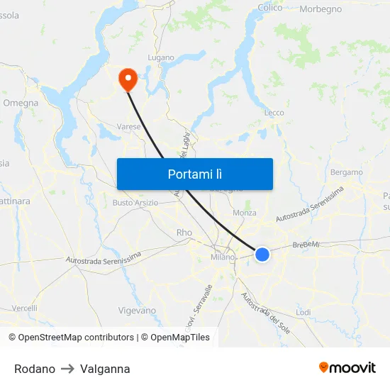 Rodano to Valganna map
