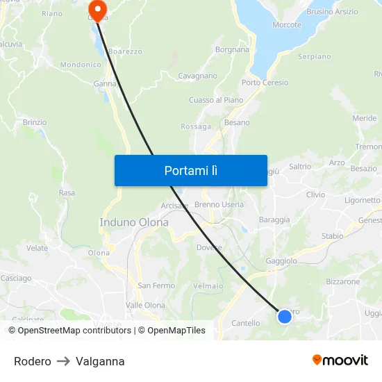 Rodero to Valganna map