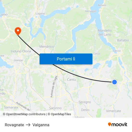 Rovagnate to Valganna map