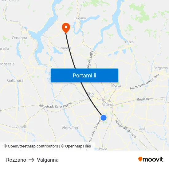 Rozzano to Valganna map
