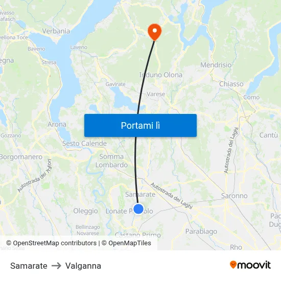 Samarate to Valganna map