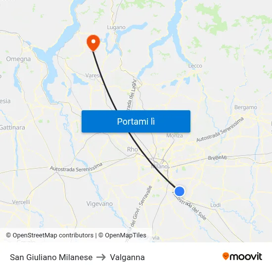 San Giuliano Milanese to Valganna map