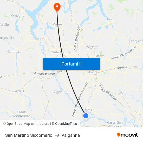 San Martino Siccomario to Valganna map