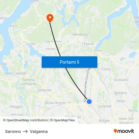 Saronno to Valganna map