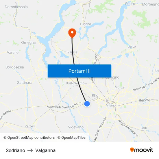 Sedriano to Valganna map