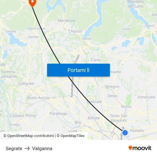 Segrate to Valganna map