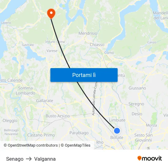 Senago to Valganna map