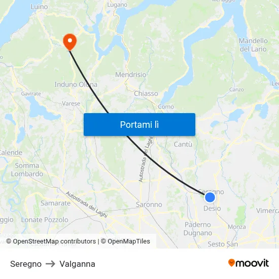 Seregno to Valganna map
