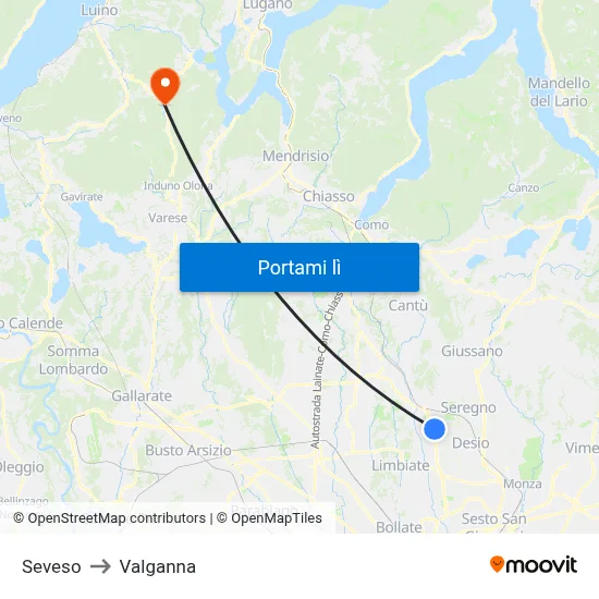 Seveso to Valganna map