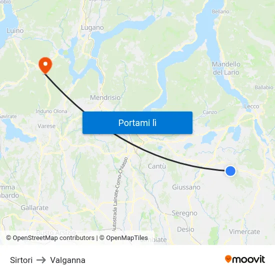 Sirtori to Valganna map