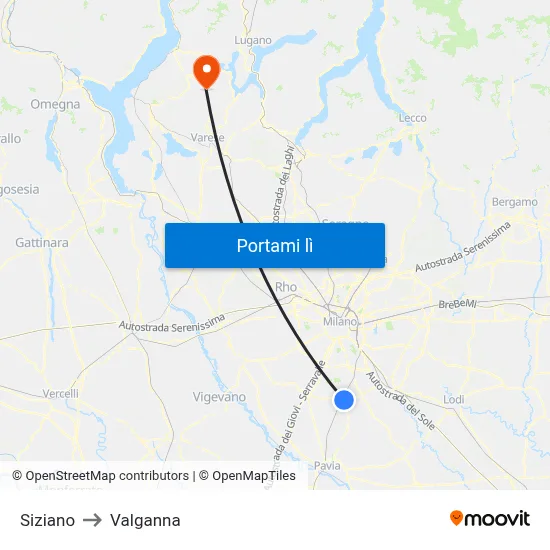 Siziano to Valganna map