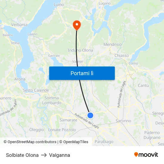 Solbiate Olona to Valganna map