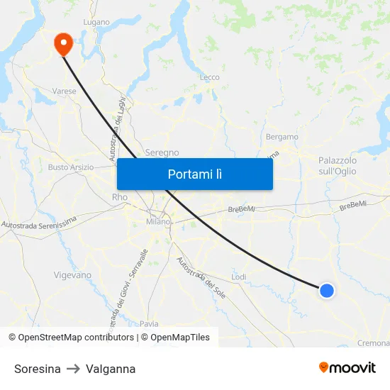 Soresina to Valganna map