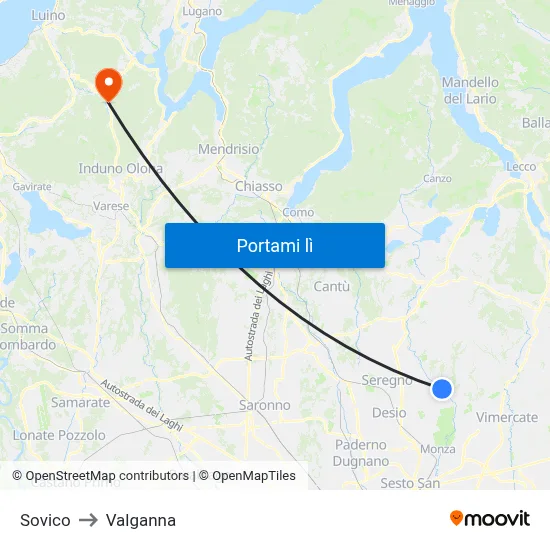 Sovico to Valganna map