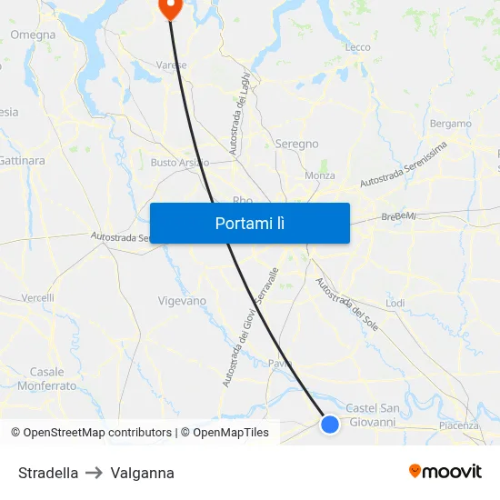 Stradella to Valganna map