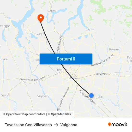 Tavazzano Con Villavesco to Valganna map