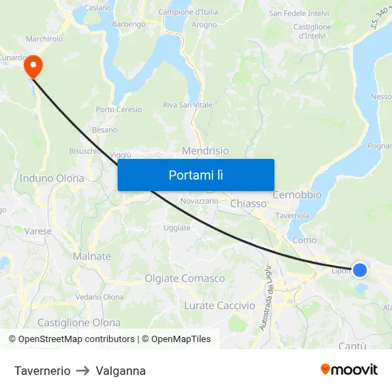 Tavernerio to Valganna map