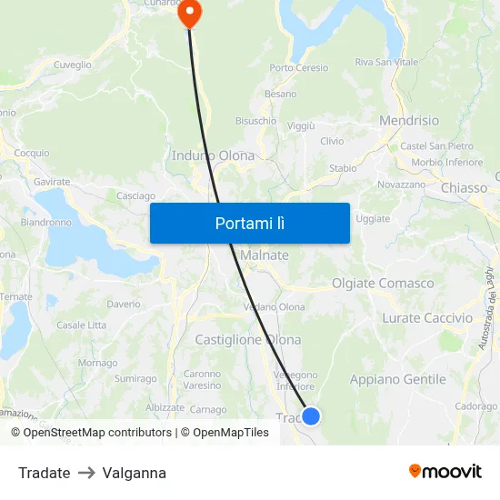 Tradate to Valganna map