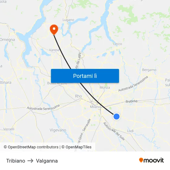 Tribiano to Valganna map