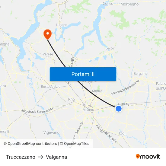 Truccazzano to Valganna map