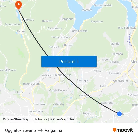 Uggiate-Trevano to Valganna map