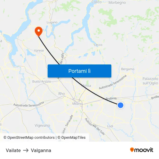 Vailate to Valganna map