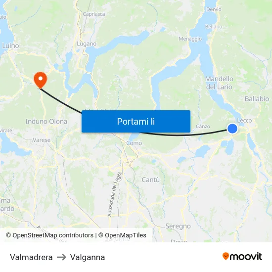Valmadrera to Valganna map