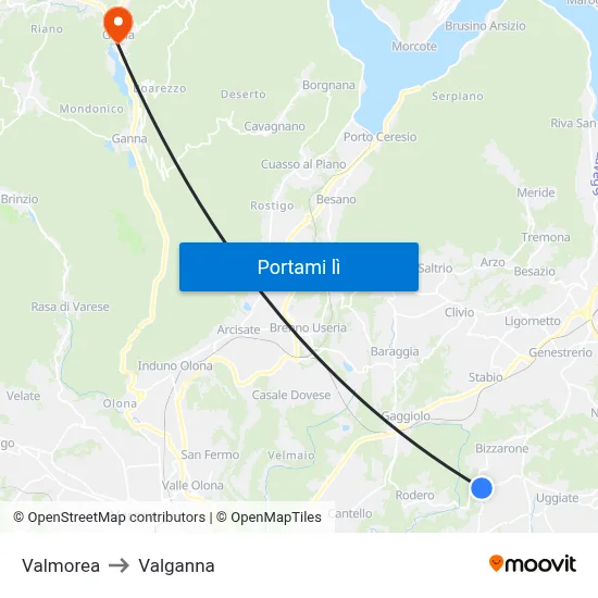 Valmorea to Valganna map