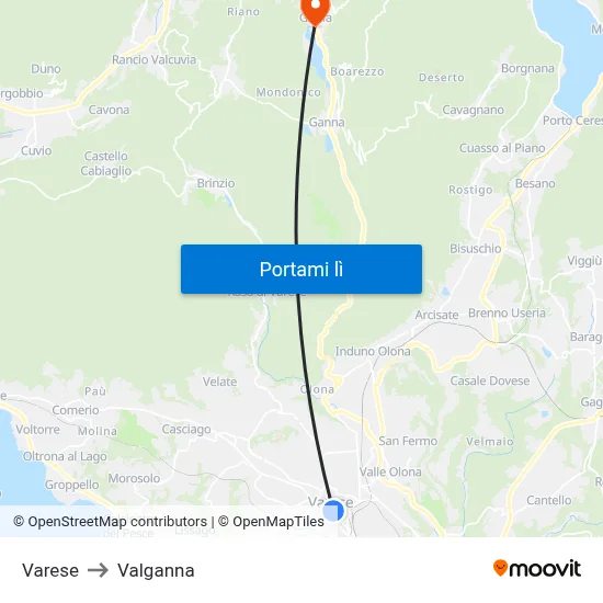 Varese to Valganna map