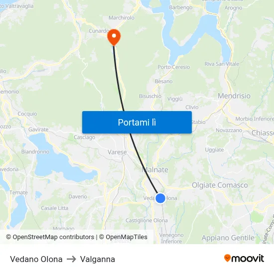 Vedano Olona to Valganna map