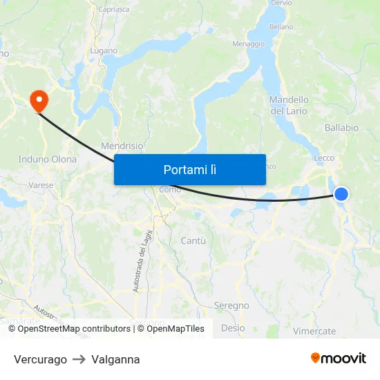 Vercurago to Valganna map