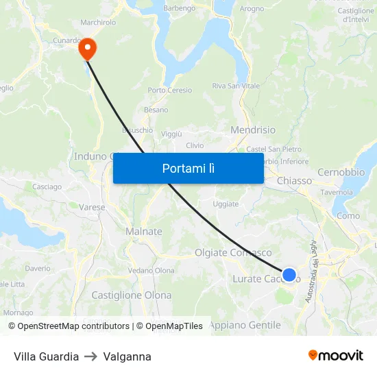 Villa Guardia to Valganna map