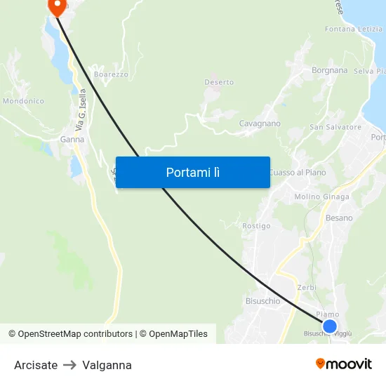Arcisate to Valganna map