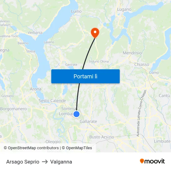 Arsago Seprio to Valganna map
