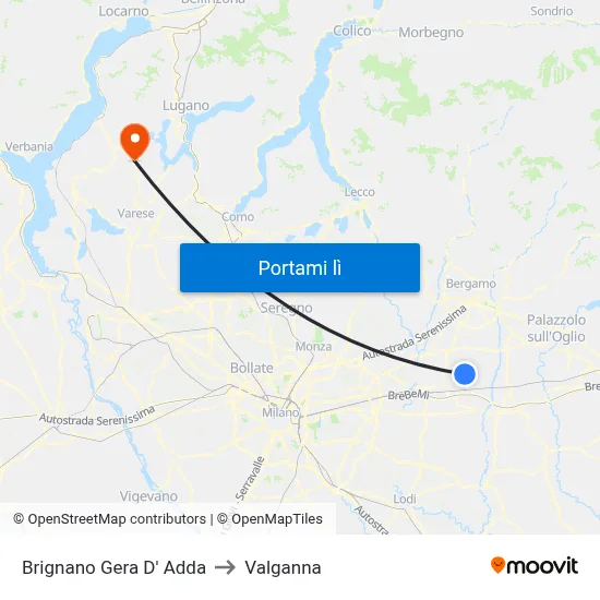 Brignano Gera D' Adda to Valganna map