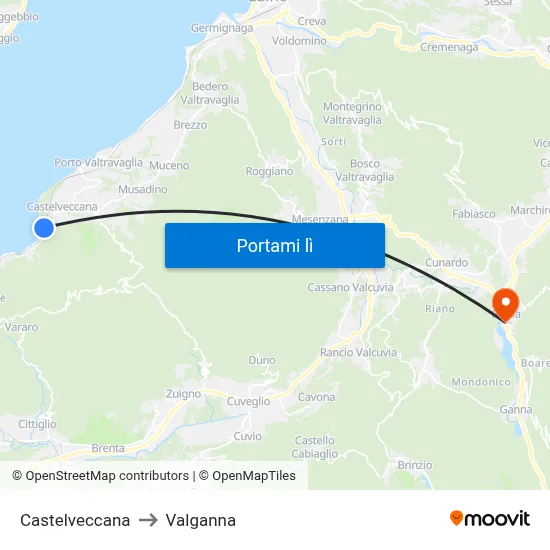 Castelveccana to Valganna map