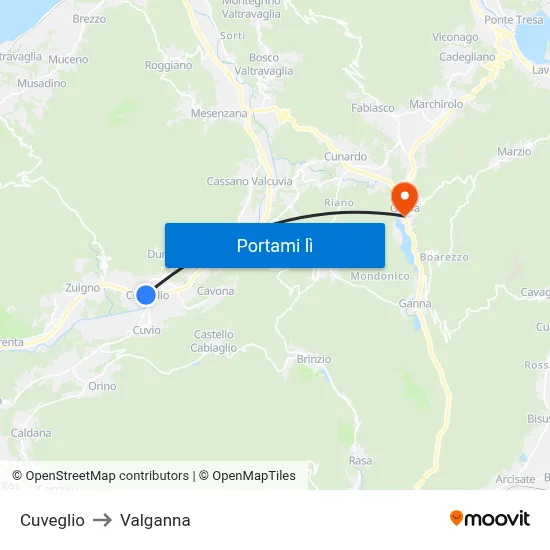 Cuveglio to Valganna map