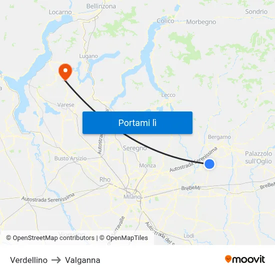 Verdellino to Valganna map