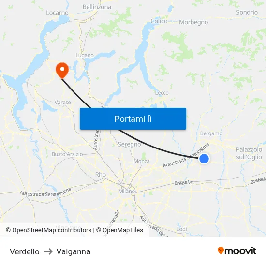 Verdello to Valganna map